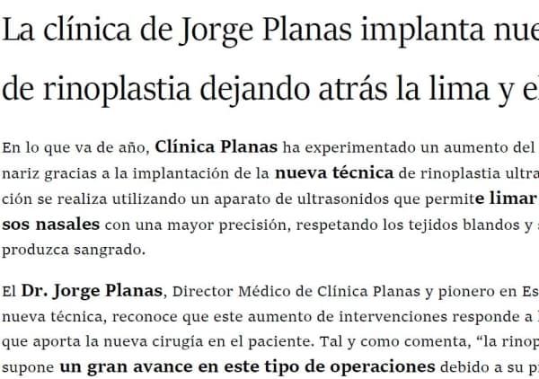 La clínica de Jorge Planas implanta nueva técnica de rinoplastia dejando atrás la lima y el martillo