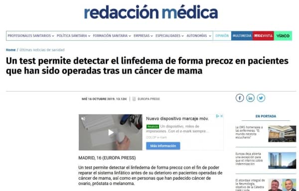 Un test permite detectar el linfedema de forma precoz